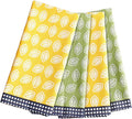 ACCENTHOME Cotton Kitchen Towels Set of 4 - Absorbent Tea Towels With Lemon Slice Print 2+2 Each Design - Multi-Purpose Linen for Drying and Hand Use 20x28