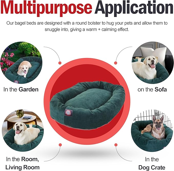 Majestic Pet 40 Inch Micro Velvet Calming Dog Bed Washable – Cozy Soft Round Dog Bed with Spine for Head Support - Fluffy Donut Puppy Mat 40x29x9 (inch) Large – Marine