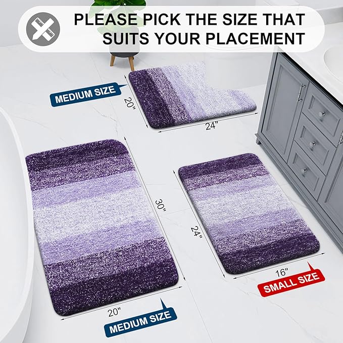 Arotive Microfiber Bathroom Rugs, Shaggy Soft and Absorbent Bath Rug, Non-Slip, Thick Plush Machine Washable Dry Bath Mats for Bathroom, Tub and Shower, 45x27, Dark Purple, Rectangular