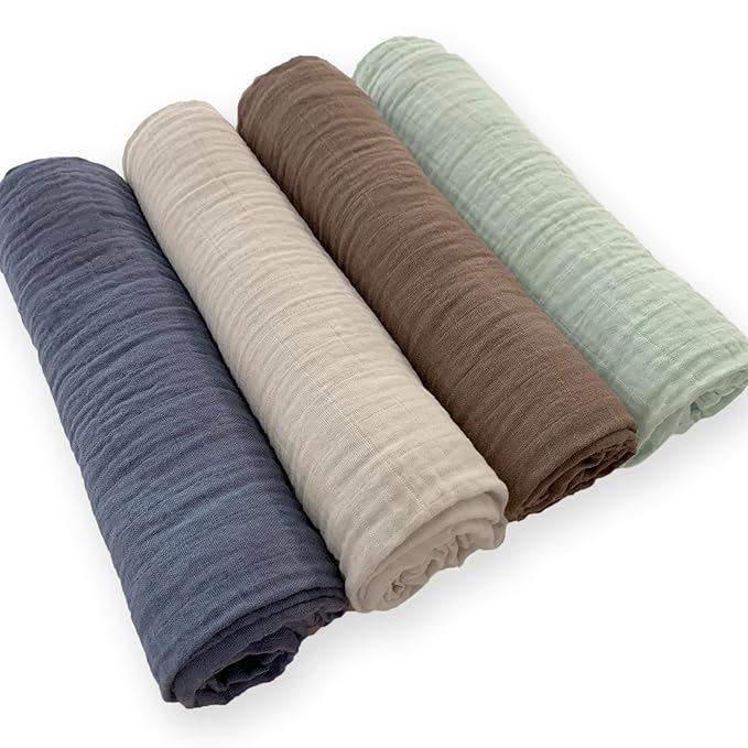 SwaddleDesigns Cotton Muslin Swaddle Blankets for Baby Boy & Baby Girl, Set of 4, Neutral Receiving Blankets for Newborn, Baby Registry & Gift, 46x46 inches, Coastal