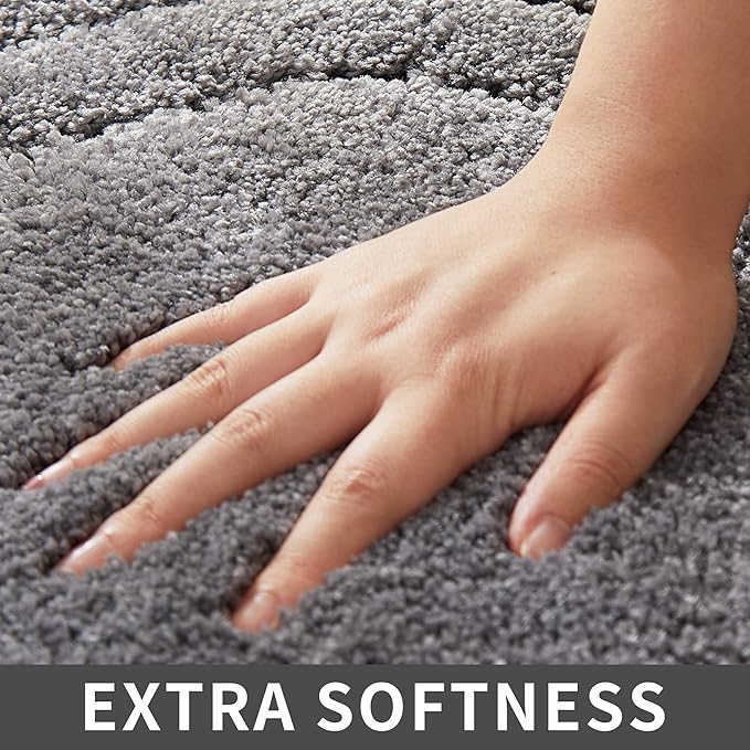 COSY HOMEER Extra Thick Bath Rugs for Bathroom - Anti-Slip Bath Linen Sets Mats Soft Plush 100% Strong Polyester Living Room Bedroom Water Absorbent(Grey,20x32+24x48 -Inches)