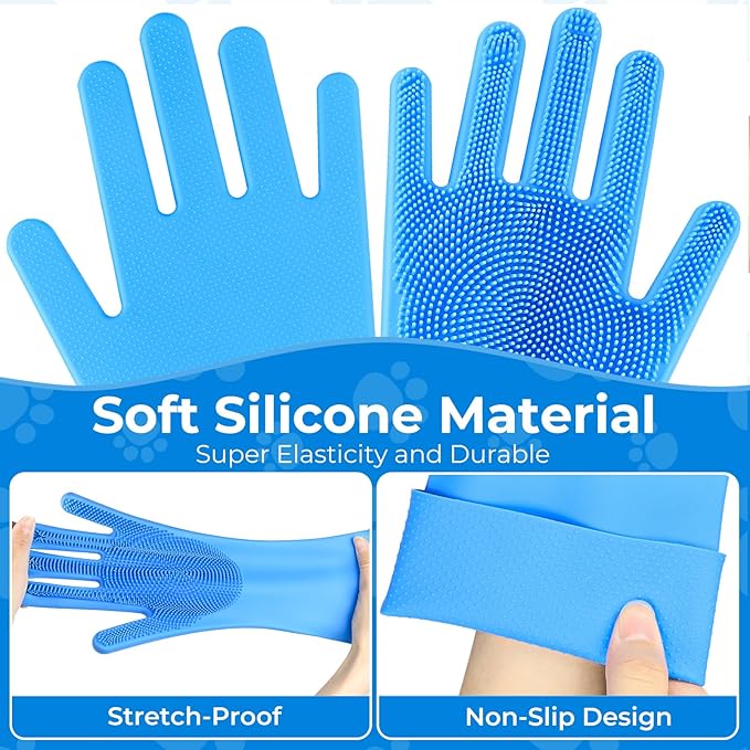 IDQQUQQ 2PCS Dog Washing Gloves and Dog Shampoo Brush, Dog Bath Brush That can add Dog Shampoo, Dog Bath Supplies Dog and Cat Bath Set