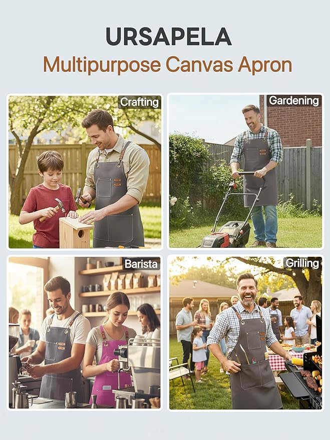 Canvas Work Apron for Men Women with 3 Pockets Heavy Duty Crossback Kitchen Chef Aprons for Cooking Grilling Barista