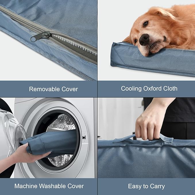 Tail Stories Outdoor All Weather XL Dog Bed, Waterproof Pet Bed for Extra Large Dogs, Orthopedic Egg Crate Foam with Removable Washable Oxford Cooling Cover, 44x32 Inch, Blue