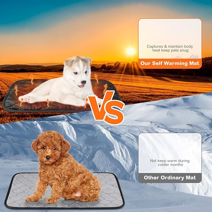 Clysee 2 Pack Self Heating Cat Mat Self Warming Pet Pads Washable Kennel Mat Dog Crate Pad Reflects Body Heat Non Skid Cat Thermal Pads for Puppy Indoor Outdoor(Black,16 x 20 Inches)