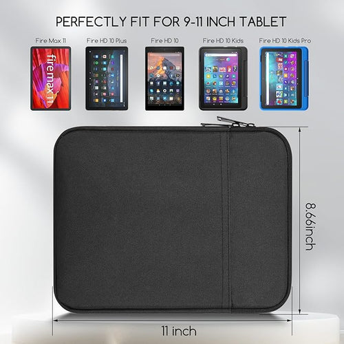 9-11 Inch Tablet Carrying Sleeve Case for Amazon Fire Max 11/10.1" Fire HD 10 Plus / 11" iPad Pro M5 M4 / Air M3 M2 / iPad 11th,Samsung Galaxy Tab S9 S8 S7 A8 11" Tablet Bag(Black)
