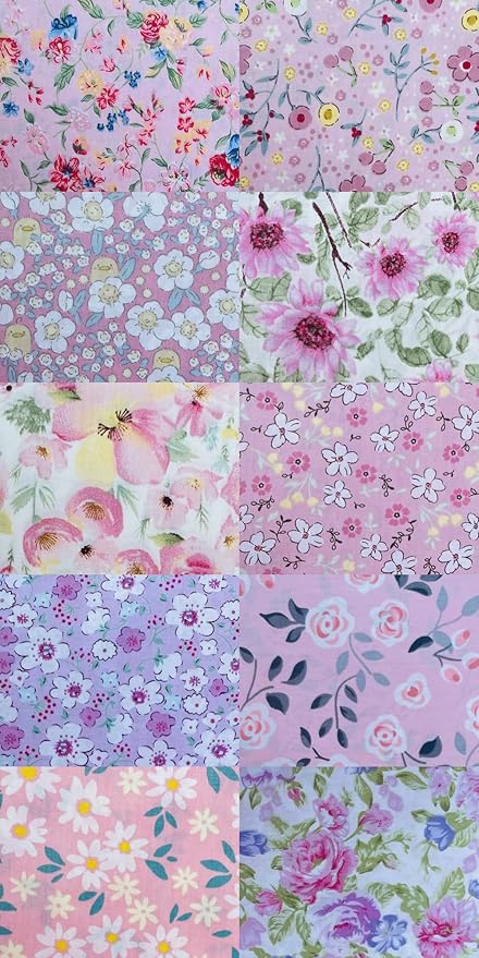 HANPATQUI 50PCS 5 x 5 inch 100% Cotton Fat Quarters Fabric for Sewing and Quilting Bundles Precut Fabric Square for DIY Craft Patchwork-Pink Printed