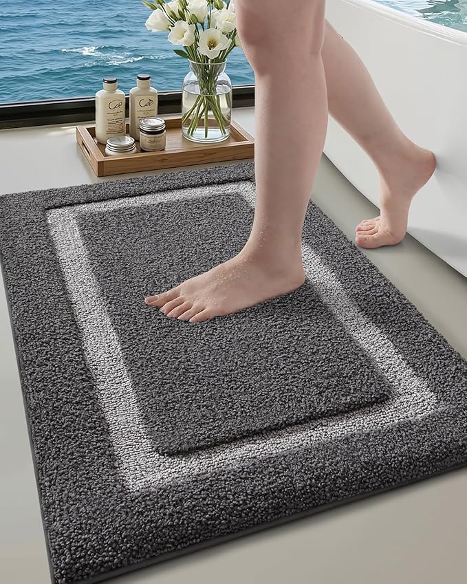 Color&Geometry Bathroom Rugs, Water Absorbent and Quick Dry Microfiber Bath Rugs-16"x24", Non-Slip, Machine Washable, Extra Soft Plush Bath Mats for Bathroom, Laundry Room, Dark and Light Grey