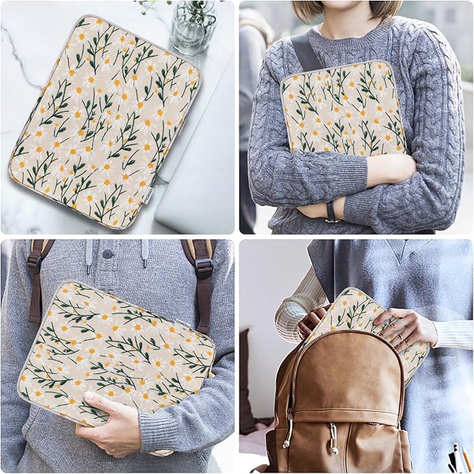 MoKo 9-11 Inch Embroidered Daisy Sleeve Pouch Fits New 11-inch iPad Pro M4/iPad Air M2 2024, iPad Air 5/4/3 10.9"/10.5", iPad Pro 11 M2, iPad 10th 10.9, iPad 9/8th Gen 10.2, Tab S8/S9 11", White Daisy