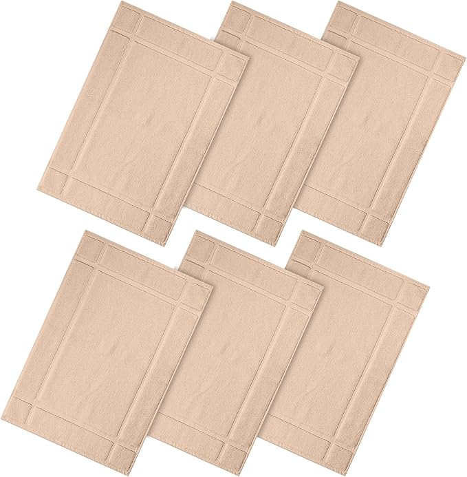 Ample Decor 100% Cotton Bath Mats 24 x 17 Inches, Quick Dry, 1350 GSM Banded Border Shower Bathroom Floor Mat, Not Bathroom Rug - Beige, Pack of 6