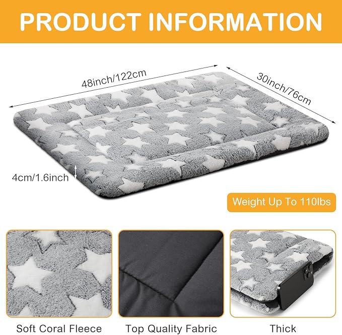 VitalCozy 4 Pcs Winter Dog Crate Pads, Ultra Soft Warm Washable Dog Cat Bed Mat for Pet Crate Comfortable Replaceable Reversible Kennel Pad for Small, Medium, Large Dogs(30 x 48 x 1.6 Inch,Gray)
