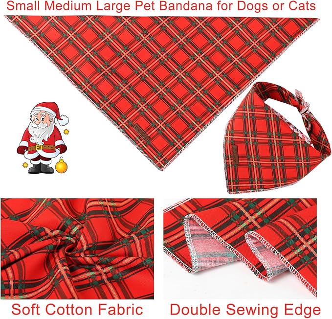 UP URARA PUP Christmas Dog Bandana, Christmas Red Plaid Man Triangle Bid Scarf for Girl Boy Dog, Cotton Pet Kerchief, Adjustable Winter Puppy Bandana for Small Medium Large Dogs Cats