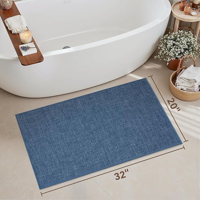 MontVoo Bath Mat Rug-Ultra Thin Non Slip Bath Mats for Bathroom Mat Quick Dry, Rubber Backing Washable Bathroom Rugs Fit Under Door, Absorbent Bath Rugs for Floor,20"x32",Blue