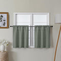Lecloud Bessie Olive Green Short Curtains 24 Inch Length 2 Pcs, Faux Linen Kitchen Small Curtains, Rod Pocket Light Filtering Curtain Tiers Window Treatments for Bedroom Bathroom, Each 30 W x 24 L