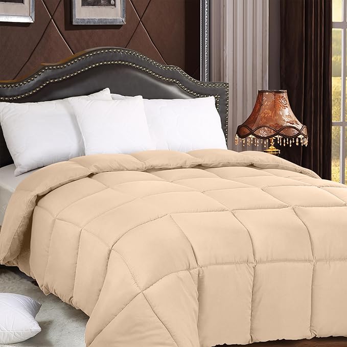 Utopia Bedding Comforters King Size, All Season Duvet Insert, Down Alternative Box Stitched Bed Comforter with Corner Tabs, Machine Washable (Beige)