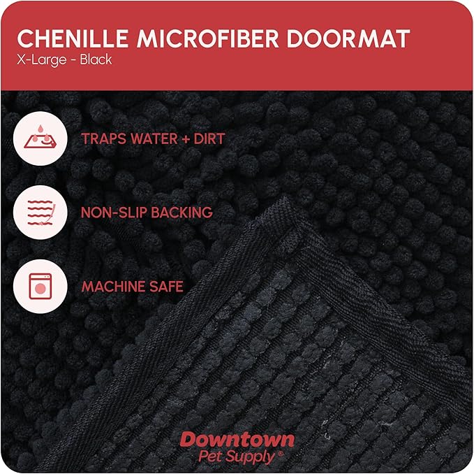 My Doggy Place Dog Mud Mat, 60" x 36" Black – Thick Microfiber Entry Rug for Snow, Mud & Salt – Absorbent, Quick-Dry, Washer-Safe & Non-Slip, X-Large