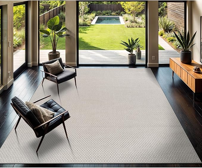 CAMILSON Easy Jute Rug 9x12, Indoor Outdoor Off-White Farmhouse Area Rugs for Living Room Patio and Kitchen Rug, Solid Woven Design, Easy-Cleaning, Washable Outside Carpet Alfombras (9 x 12)