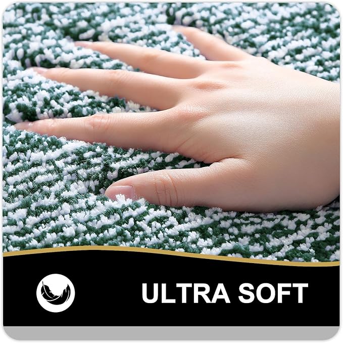 OLANLY Toilet Rugs U-Shaped 24x20, Extra Soft and Absorbent Microfiber Bathroom Rugs, Non-Slip, Machine Wash Dry, Plush Shaggy Contour Bath Mats for Toilet Base (Blackish Green and White)