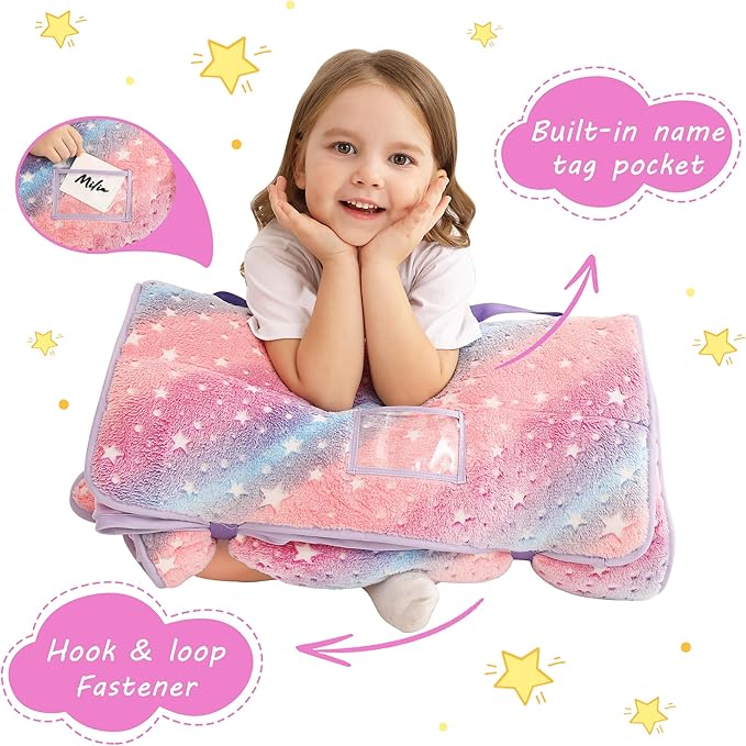 Lasoftan Toddler Nap Mat with Pillow and Blanket, Extra Large Rolled Napping Mats,Slumber Bags for Boys Girls,Kids Sleeping Bag for Daycare, Preschool Travel Camping
