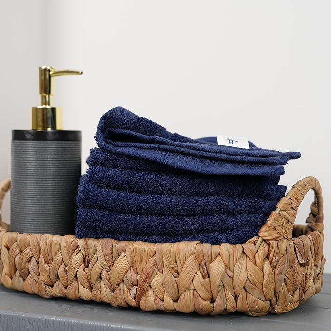 Tens Towels Pack of 24 Washcloths, 12 x 12 Inches, Lighter Weight, Quick to Dry, Super Soft & Absorbent, Gentle Face Towels, Hotel Quality, Perfect for Bathroom, Gym, Spa (Navy, 24 Pack)