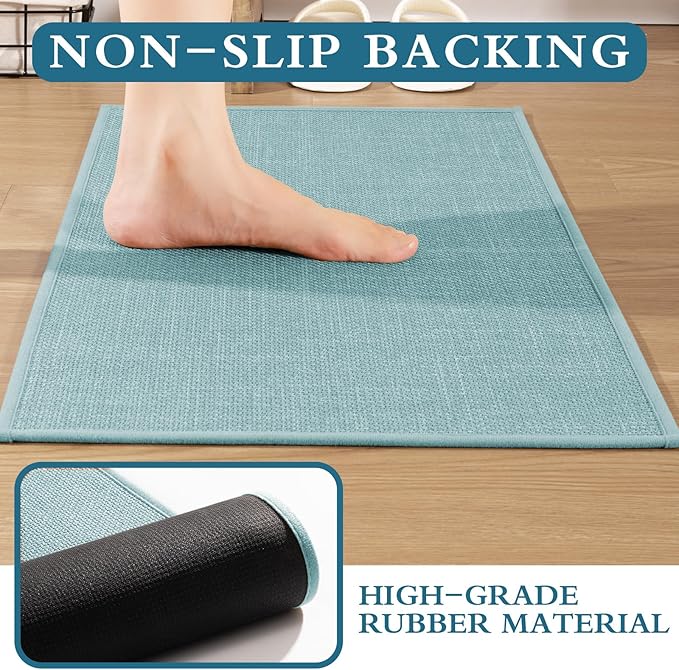 YIHOUSE Blue Bathroom Rug Sets 2 Piece, 17"x24"+17"x32", Bath Mat, Non Slip, Quick Dry, Absorbent, Modern-Contemporary Boho Style