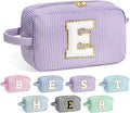 YOOLIFE Birthday Gifts for 6 7 8 9 10 11 12 13 14 15 Year Old Teen Girl - Initial Makeup Bag Letter Toiletry Pouch Cosmetic Case, Personalized Teen Girl Gifts Trendy Stuff Party Favor, Purple E