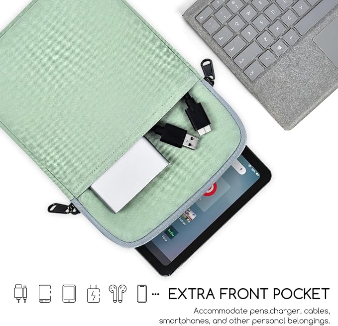 8 Inch Tablet Sleeve Case for 8" Amazon Kindle Fire 8/Fire 8 Plus 2022, 8.7" Galaxy Tab A7 Lite/Tab A9, iPad mini 7 6 8.3", iPad mini 5 4 3 2 1 7.9", Tab M9 M8 Carrying Bag(Green)