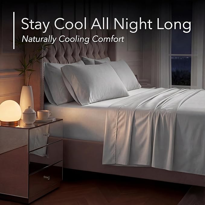 DECOLURE 100% Viscose Derived from Bamboo Sheets King Size - Luxury 6 Pc Naturally Cooling Sheets, Ultra Soft Bed Set - Deep 17" Pockets, Durable Double Stitching, Oeko Tex Standard (Light Grey)
