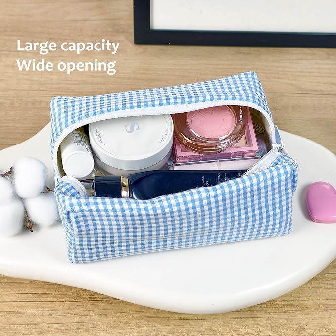 STARDW Checkered Makeup Bag Cute Cosmetic Bags for Women and Girls, Travel Toiletry Bag, Small Zipper Makeup Pouch, Purse Organizer Pouches Canvas Lining