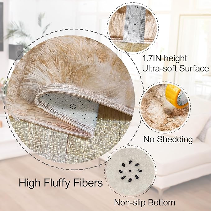 3x10 ft Plush Tie Dyed Light Brown Rug Soft Bedroom Runner Fluffy Cream and Brown Rug for Bedroom Bedside Living Room Hallway Nursery Kids Home Decor Shag Carpet