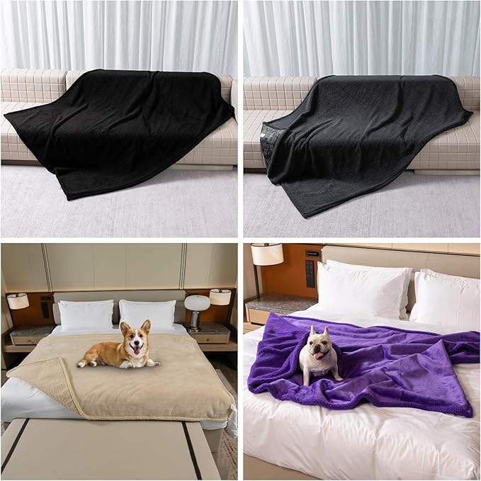 Maidewow Waterproof Dog Blanket Reversible Pet Bed Cover Puppy Fluffy Cream Blankets Leakproof Sofa Couch Cover Cat Pet Blanket for Warm Washable-L