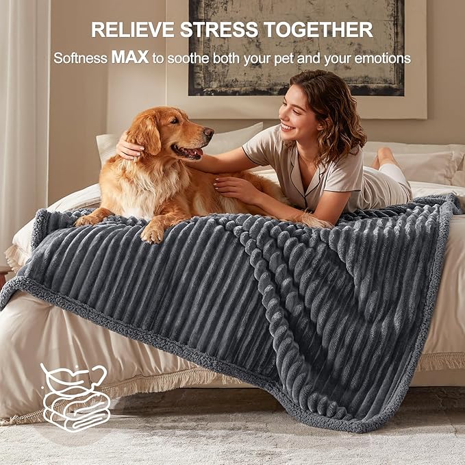 AIPERRO Waterproof Dog Blanket for Small Dogs, Washable Soft Puppy Cat Blanket Flannel Cotton Velour for Sofa Couch Protector, Comfort & Security Reversible Bed Protection for Pet, 25"X35", Gray