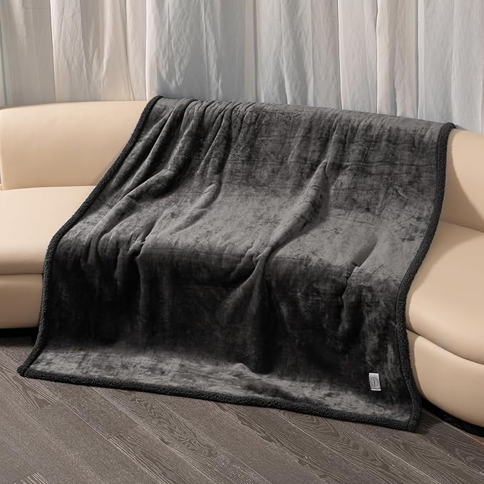 Maidewow Gray Fluffy Dogs Blanket for Bed Cover,85x85in Super Big Waterproof Sherpa Fleece Blankets for Queen King Size Beds Leakproof Sofa Couch Cover for Warm Washable Mat- Gray, XXL-85x85in