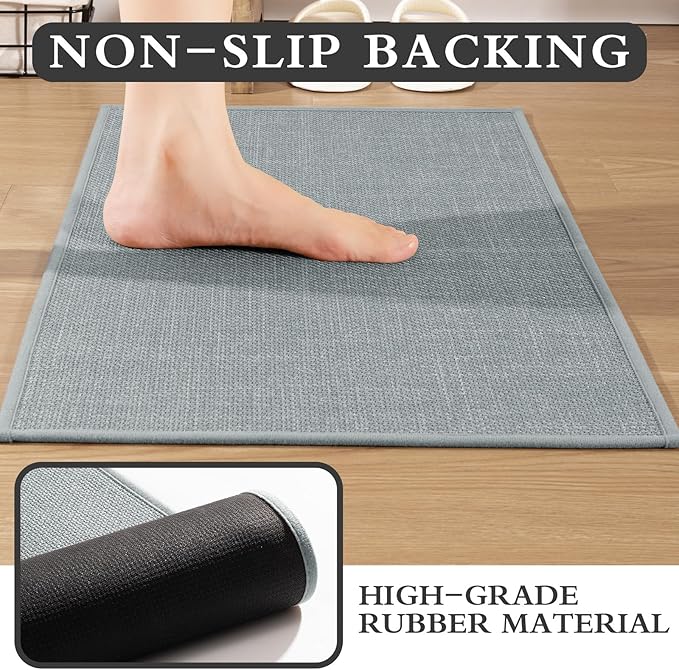YIHOUSE Light Grey Bathroom Rug Set, 2 Piece, 17"x24" + 17"x47", Non-Slip, Quick Dry, Machine Washable, Modern Bohemian Style