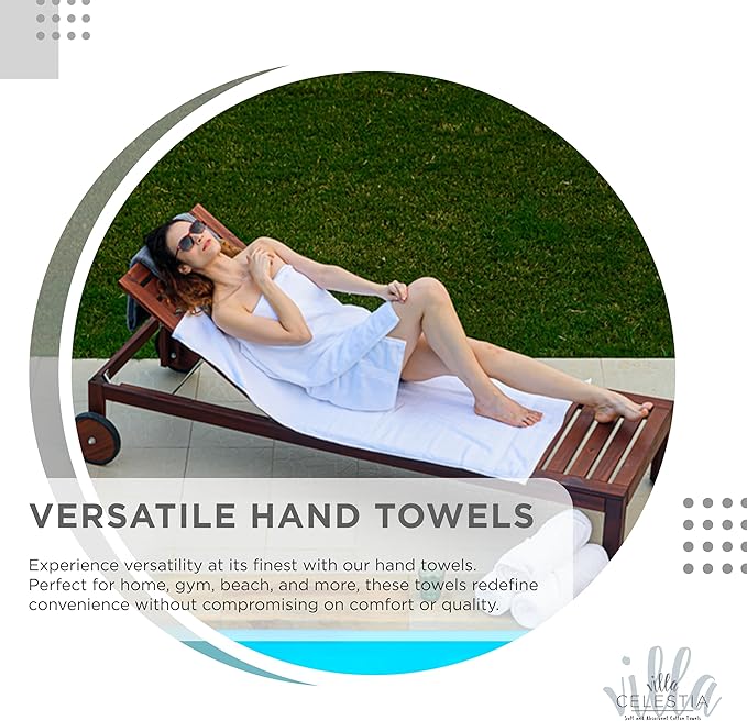 Villa Celestia 100% Cotton Hand Towel Set of 4, (16 x 28 inches) Sustainable, Soft, Highly Absorbent, Quick Drying, Combed Cotton Hand Towels Pack of 4 Ideal for Hotels, Spa, Bathroom, Dorm, White