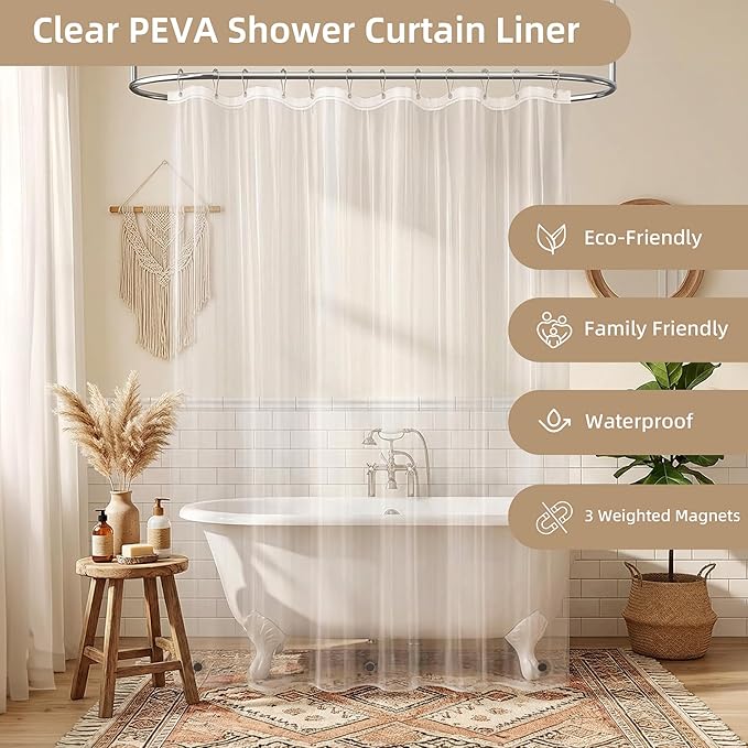 Lameirose White Shower Curtain and Liner, 3 in 1 Waffle Shower Curtain Set with 12 Double Sided Shower Curtain Hooks, Fabric Shower Curtains for Bathroom 72 x 72