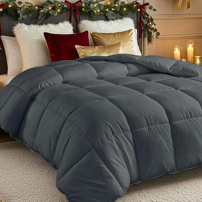 Utopia Bedding Comforters Queen Size, All Season Duvet Insert, Down Alternative Box Stitched Bed Comforter with Corner Tabs, Machine Washable (Grey)