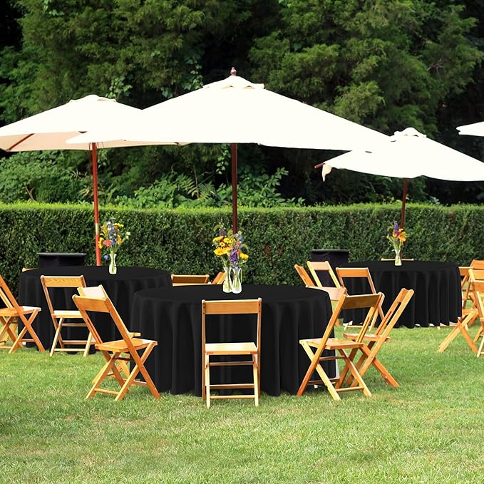 sancua Black Round Tablecloth 108 Inch Diameter, 6 Pack - Circle Polyester Fabric Table Cloth for Wedding Party Reception Banquet Birthday, Washable Formal Table Cover (Fit 42-96 Inch Tables)