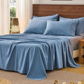 Bedlifes 100% French Pure Linen Sheets King Size Breathable and Cooling Flax Sheet Set Soft Durable and Moisture Wicking 16 Inch Deep Pocket-4 Piece(King,Flint Blue)