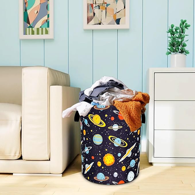 Galaxy Planet Laundry Basket Oxford Cloth Universe Laundry Hamper With Handle Foldable Portable Clothes Storage Basket 18.9 X 16.5 Inch Storage Bag For Laundry Room/Bathroom/Bedroom/Dormitories