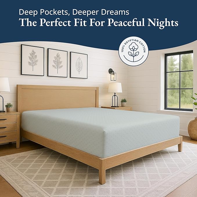 Lane Linen 100% Egyptian Cotton King Size Fitted Sheet Only (79"x81" + 16") - Elegant Sateen Weave, Ultra Soft, Breathable, Highly Durable, Deep Pockets Upto 17" - Swiss Dot Mineral