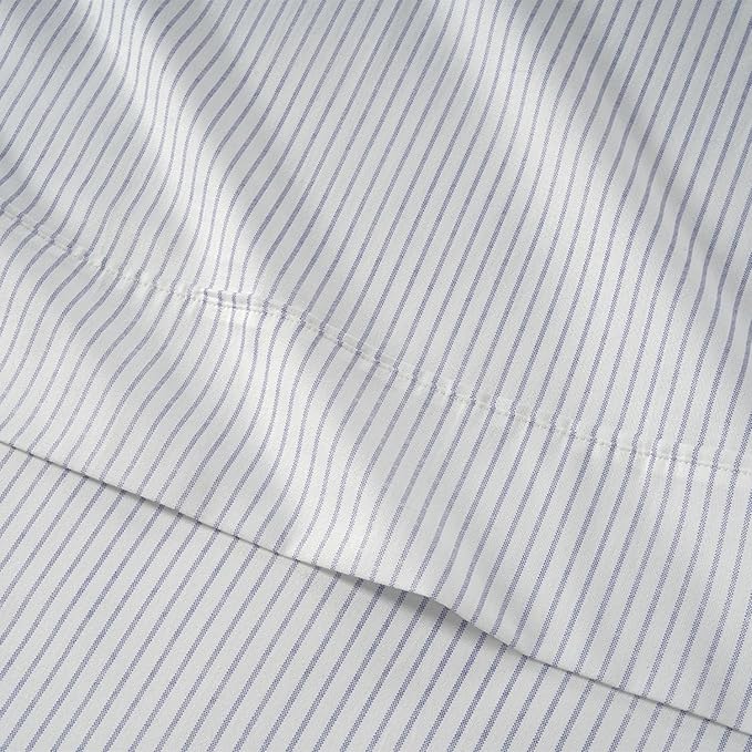 LANE LINEN Split King Sheets for Adjustable Bed – 450 Thread Count 100% Cotton Sateen Sheets, Soft & Cooling, 15” Deep Pocket Fitted Sheet, Hotel Bedding & Pillowcases, Ticking Stripe