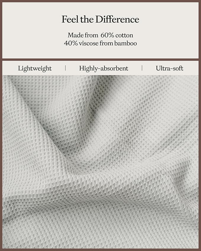 Cozy Earth Waffle Hand Towels - 60% Cotton 40% Viscose from Bamboo Hand Towels 20 x 30 Inches - Soft & Absorbent Terry, Reversible Mini Textured Waffle & Weave Pattern - 2 Pack