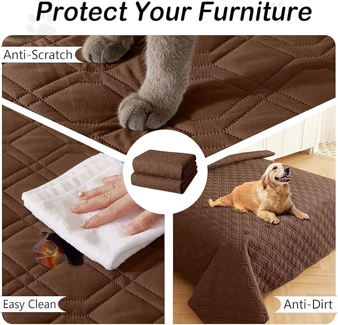 hyha Waterproof Dog Bed Blanket, Soft Pet Blankets, Waterproof Couch Cover for Dogs, Reversible Sofa Covers Washable for Furniture (30x53 Inch, Brown/Beige)