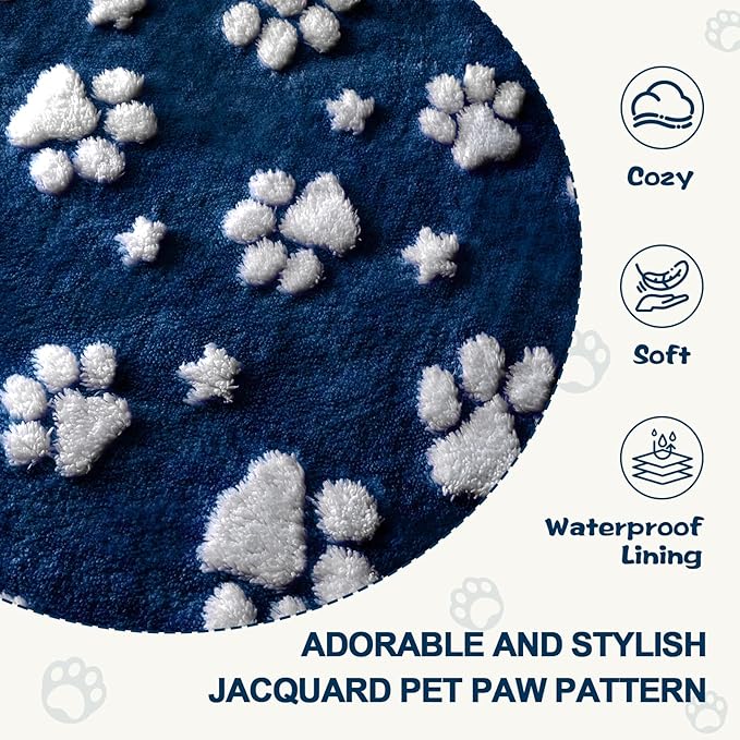 Yaning Waterproof Blanket for Dog Cat or Adult, Cute 3D Textured Paw Dog Blanket for Bed Couch Sofa, Soft Liquid Pee Proof Pet Furniture Protector, 50"x60", Navy Blue