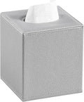 JLAMBOM PU Leather Tissue Box Cover Square Tissue Box Holder with Magnetic Closure, Decorative Tissue Holder for Bathroom Bedroom Office (Silver)