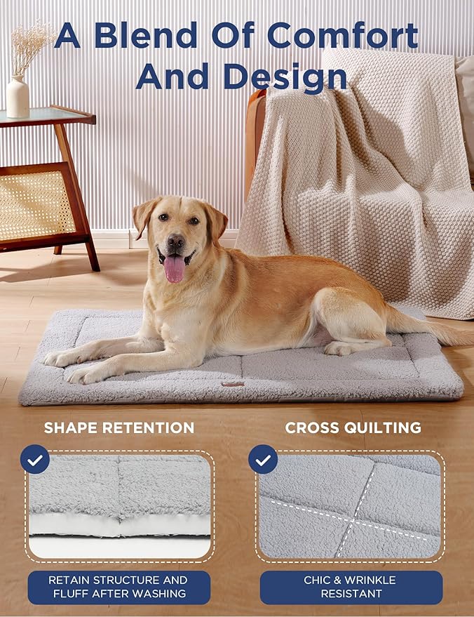 MASSFU Low-Profile Dog Pad Mat for Extra Large Dogs, Washalbe Ultra Soft Dog Crate Mat, High Density Foam Pet Beds for Indoor & Outdoor Dogs, 44" x 32", Gray