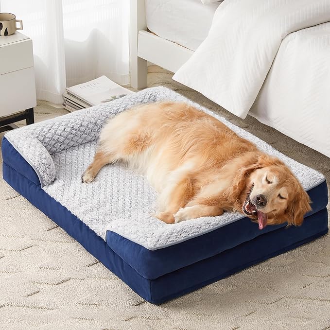 LEXTRO Orthopedic Dog Bed for Large Dogs, Egg Crate Foam Bed for Large Dogs, Equipped with Removable Waterproof Pillow Cover and Anti-Slip Bottom, Pet Bed