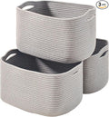 ICERZCZ Storage Baskets for Organizing Shelves, Woven Cotton Rope Bins for Baby Nursery Organization, Book Toy Towel Organizer, 15"x11"x9.5", 3 Packs, Grey