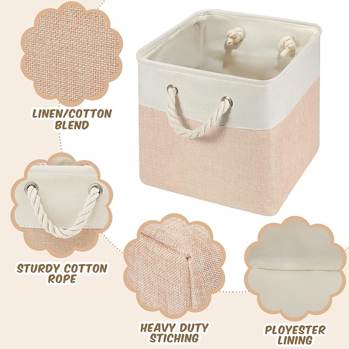 Geiserailie 6 Pcs 11 x 11 Inch Cube Storage Bins Fabric Storage Organizer Bins Foldable Cube Baskets with Sturdy Carry Handles Wicker Baskets for Home (Boho Color)